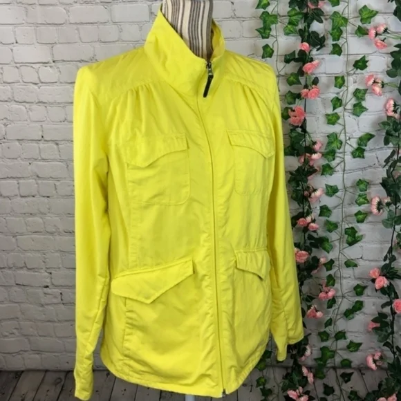 Eddie Bauer Travex Bright Yellow Nylon Rain Travel Jacket Women's Large L EUC - Picture 2 of 8